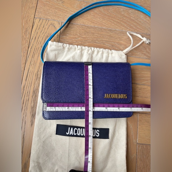 Jacquemus Dark Blue Lizard Embosed Leather Le Riveira Shoulder Bag - Picture 12 of 13